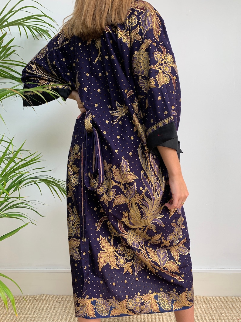 Midnight Purple Cotton Kimono Robe Kimono Jacket Dressing Etsy UK
