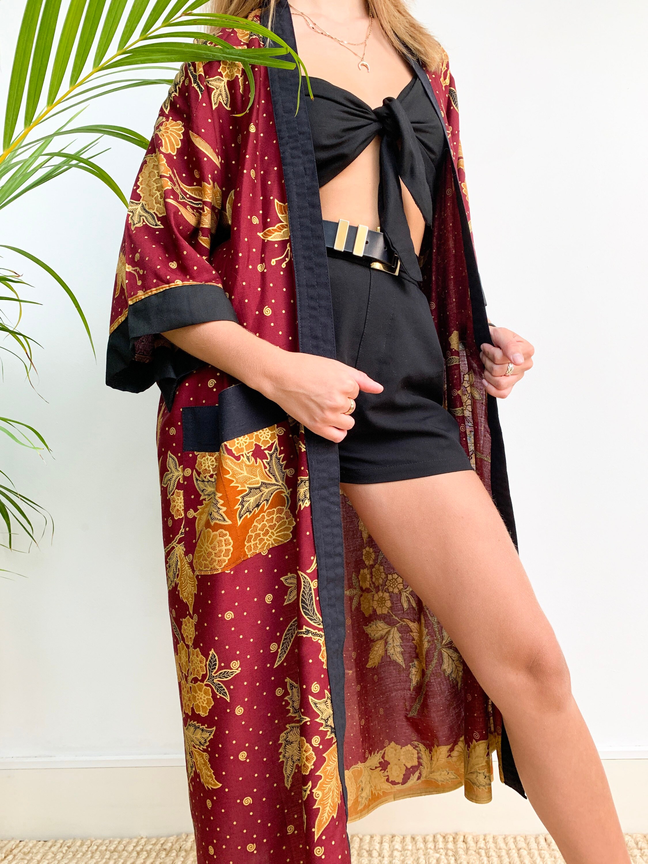 Maroon Kimono Robe Jacket Cotton Dressing Gown Bridesmaid Etsy