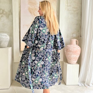 Full Length Silk Robe in Blue