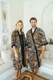 Navy Kimono Robe Jacket, Batik Cotton Dressing Gown, Mens kimono robe, Indonesian Paisley Dragon Fire Floral 