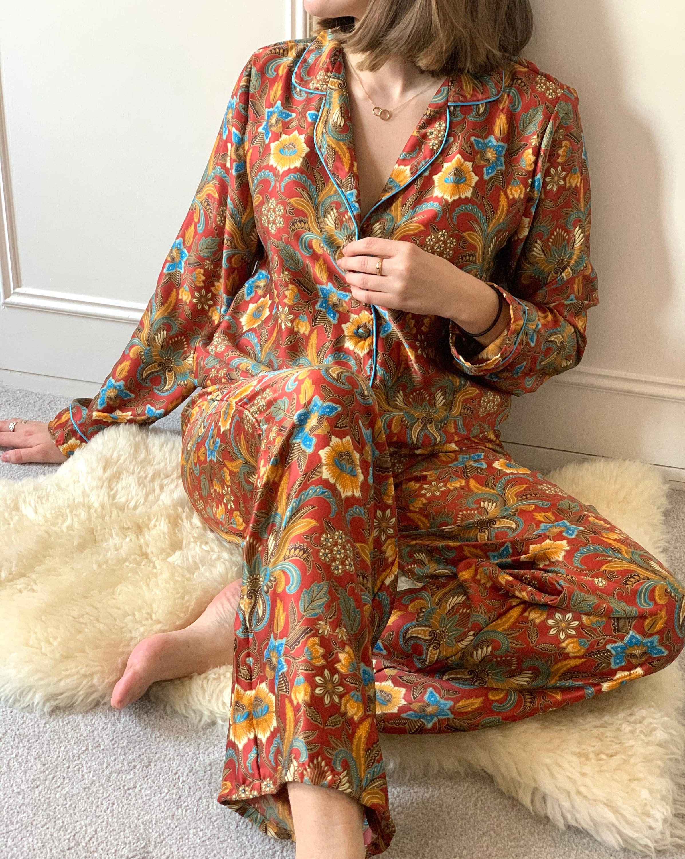 GAESHOW Pyjama en satin de soie pour femme 