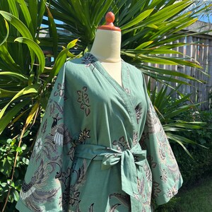 Cotton Kimono Robe, Mint Batik Kimono Robe, Wear The World