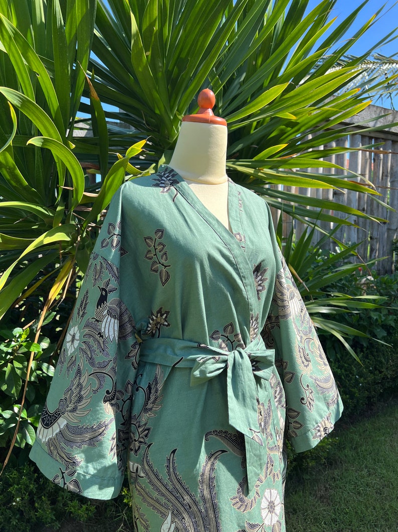 Cotton Kimono Robe, Mint Batik Kimono Robe, Wear The World