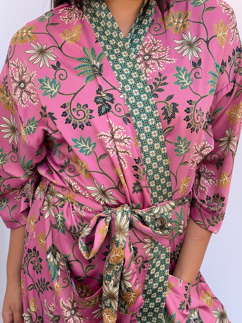 Pink Full Length Silk Kimono Robe Paisley Floral Boho Etsy