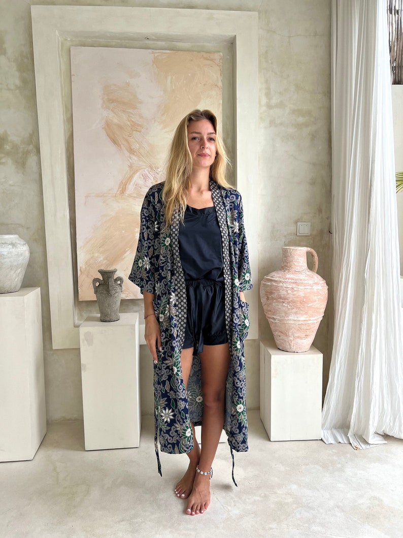 Full Length Silk Robe in Blue