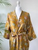 Gold Silk Blend Kimono Robe, Dressing Gown, Wedding gift, Paisley Boho Oriental, Silk Pyjamas Loungewear, Bali, Japanese 