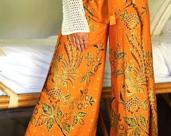 Gold Batik Wrap Around Trousers, Wrap pants, Palazzo Pants, Flares, Festival Pants, Wide Leg Pants, Boho Pants, Summer Pants, Bali Pants