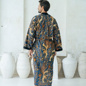 Royal Blue Men's Full Length Batik Robe
