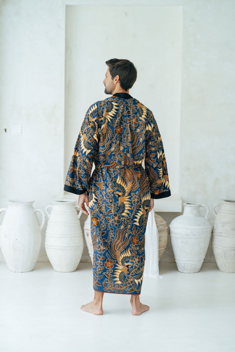 Royal Blue Men's Full Length Batik Robe