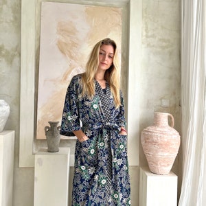 Full Length Silk Robe in Blue