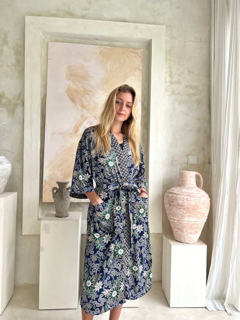 Full Length Silk Robe in Blue