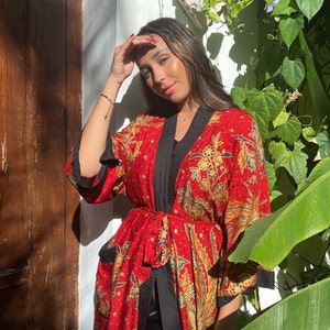 Red and Gold Kimono Robe Jacket, Dressing Gown, Kimono Gift, Christmas Pyjamas, Loungewear, Sleepwear, Nightwear, Bridesmaids gifts robe