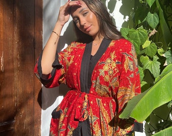 Red and Gold Kimono Robe Jacket, Dressing Gown, Kimono Gift, Christmas Pyjamas, Loungewear, Sleepwear, Nightwear, Bridesmaids gifts robe