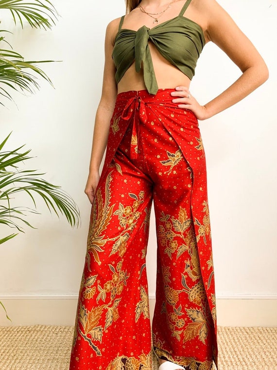 High-Waisted Wide-Leg Pants, Wrap Around Trousers