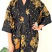 Cotton Kimono robe in Gold bird print, Indonesian Batik, Paisley Floral Boho, Duster gown, Kimono Jacket, Dressing Gown, Chinese, Japanese