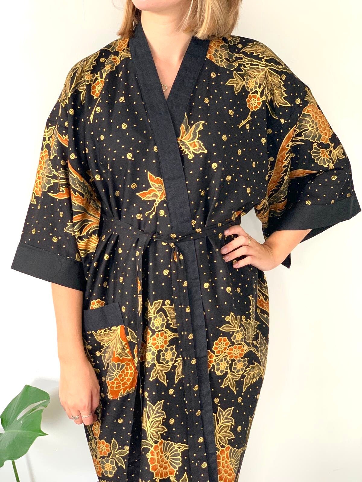Block Print Kimono Robe Katoen Visgraat Kleding Dameskleding Sweaters Vesten Omkeerbaar Zwart &wit Kimono Vest One Size Jas 