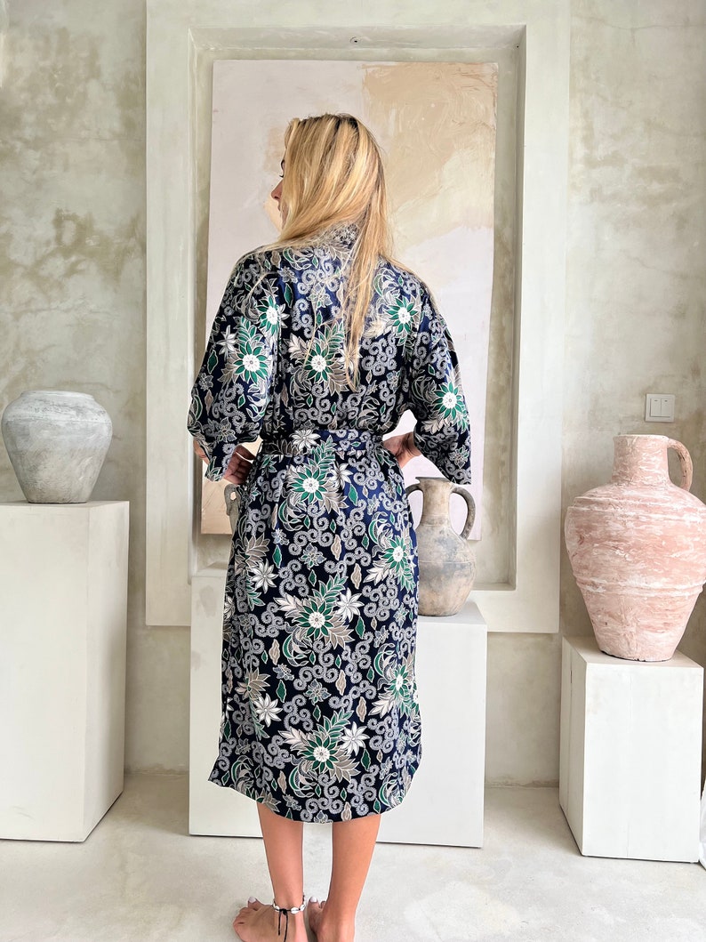 Full Length Silk Robe in Blue