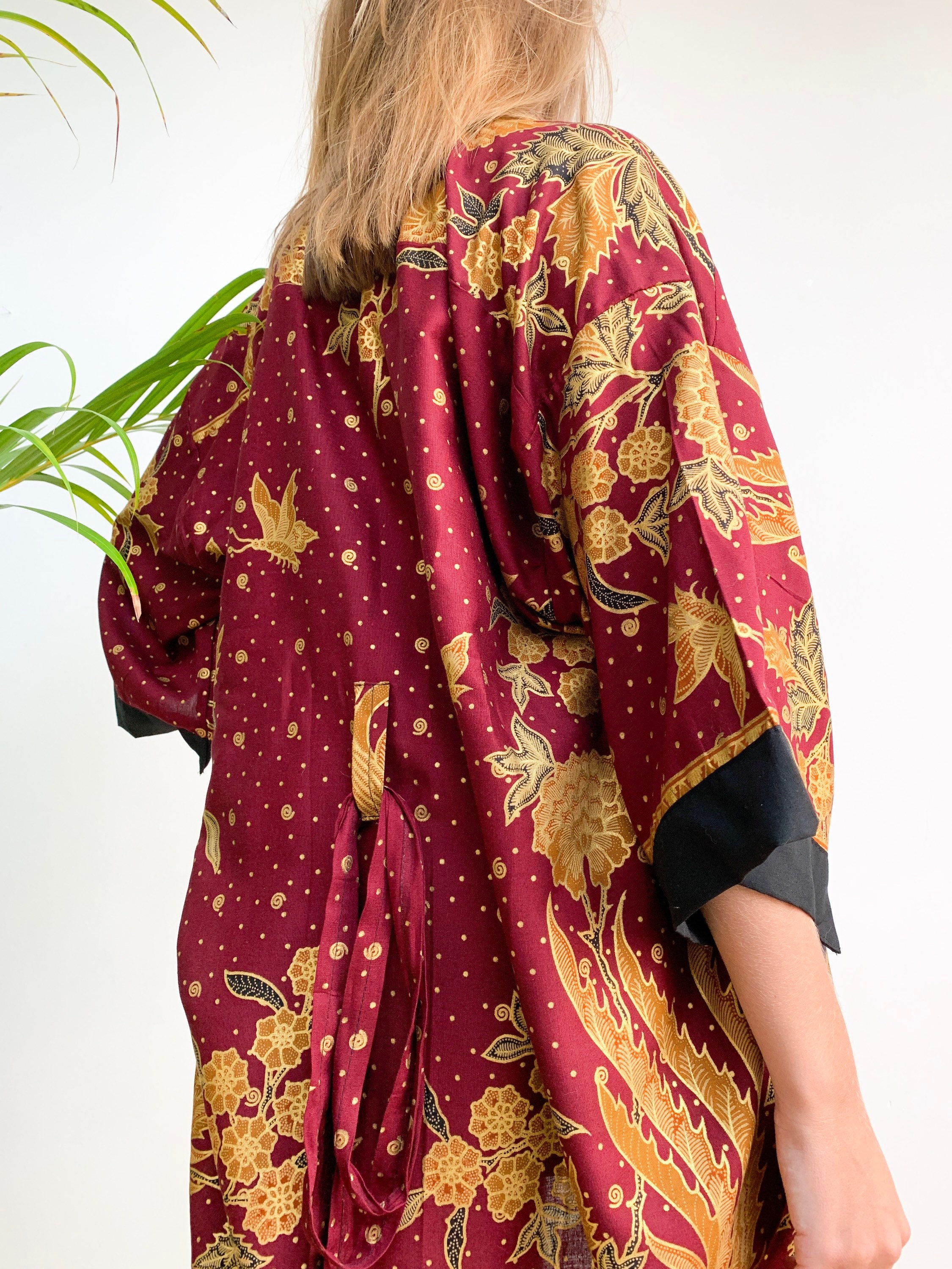 Maroon Kimono Robe Jacket Cotton Dressing Gown Bridesmaid Etsy
