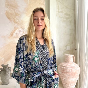 Full Length Silk Robe in Blue