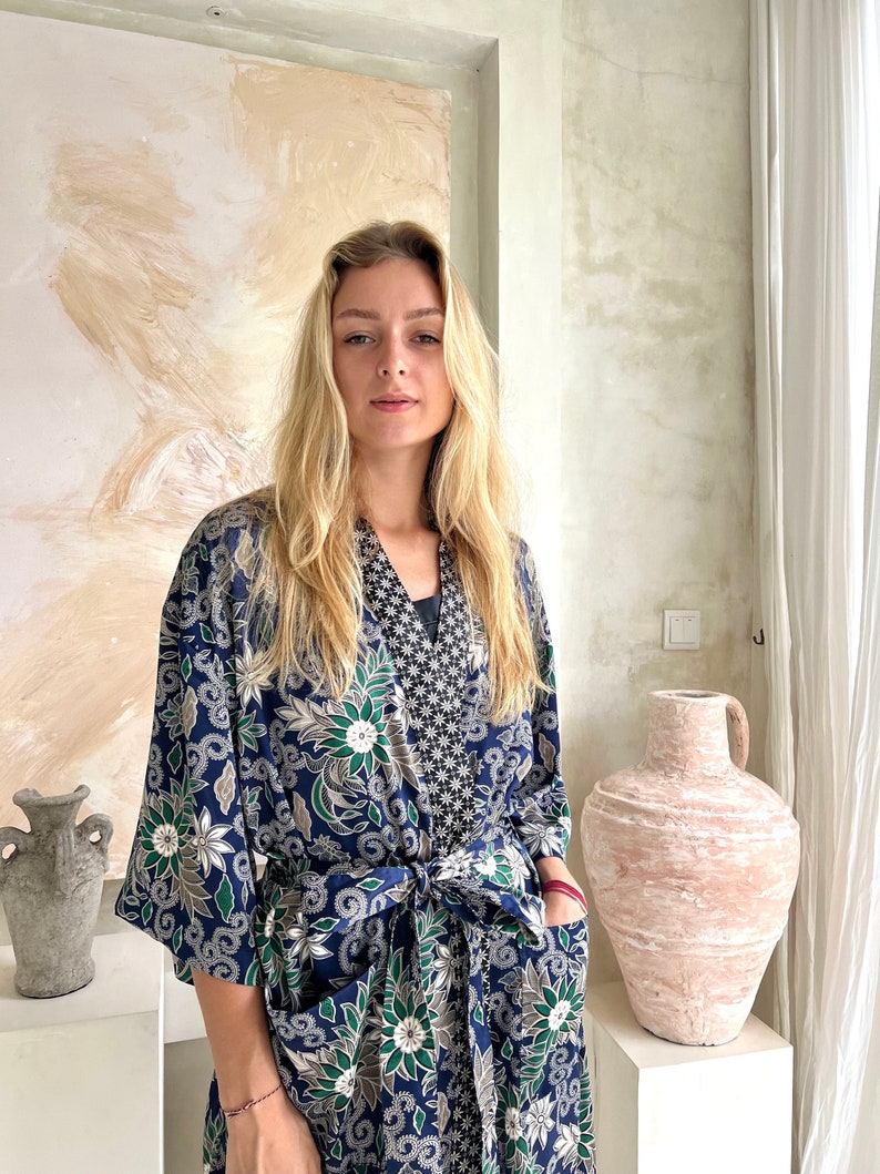 Full Length Silk Robe in Blue