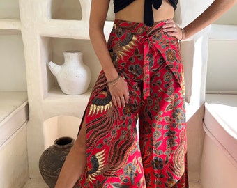 Red Wrap Around Trousers, Wrap pants, Palazzo Pants, Flares, Festival Pants, Wide Leg Pants, Boho Pants, Summer Pants, Bali Pants