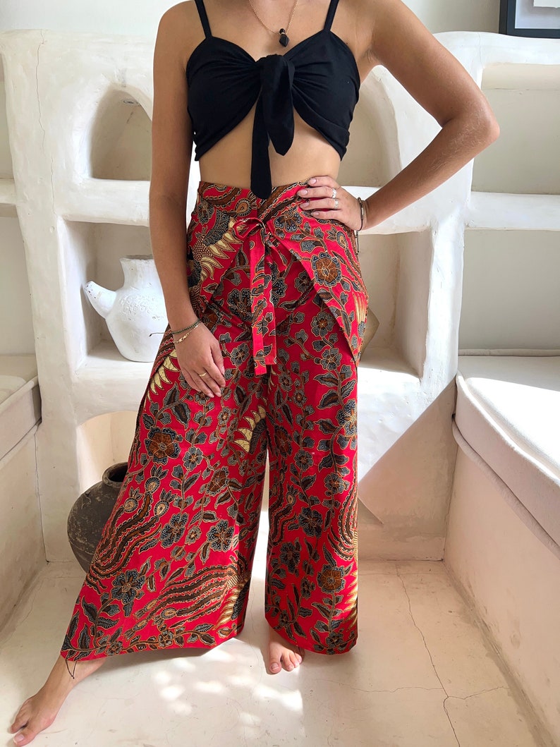 Red Wrap Around Trousers Flares Bali Festival Trousers Etsy