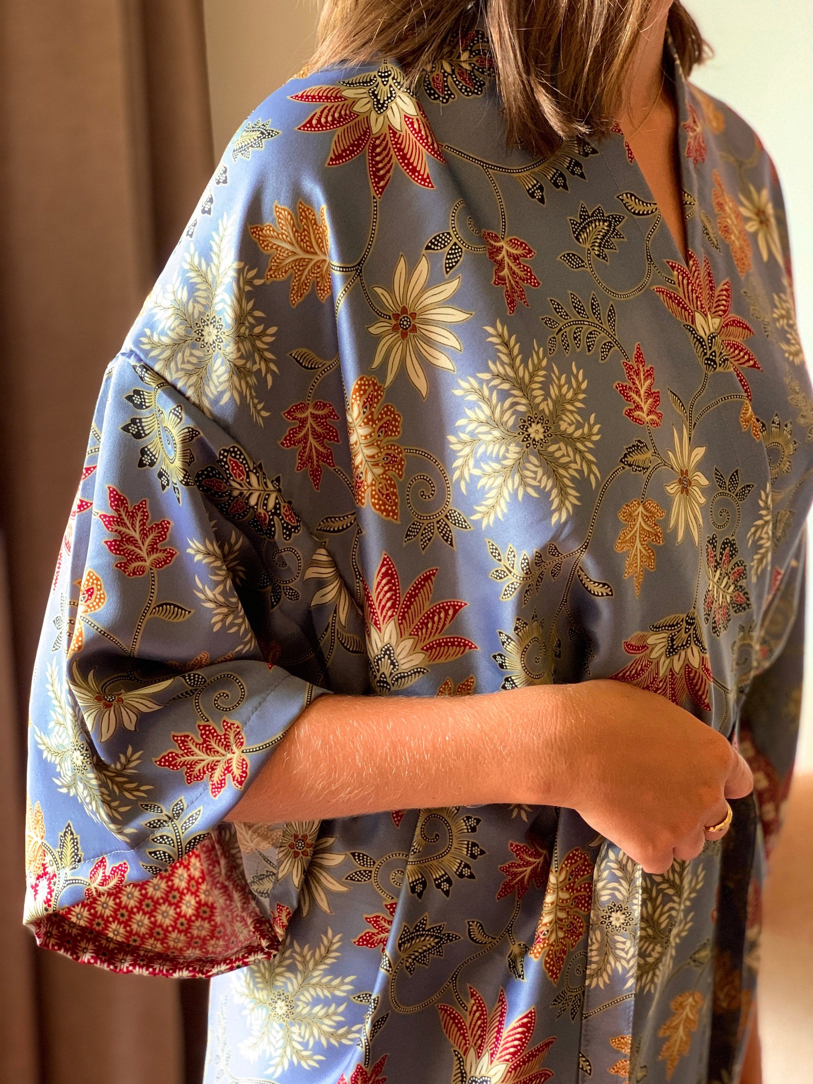 Lavender Silk Blend Kimono Robe Paisley Floral Boho Duster Etsy