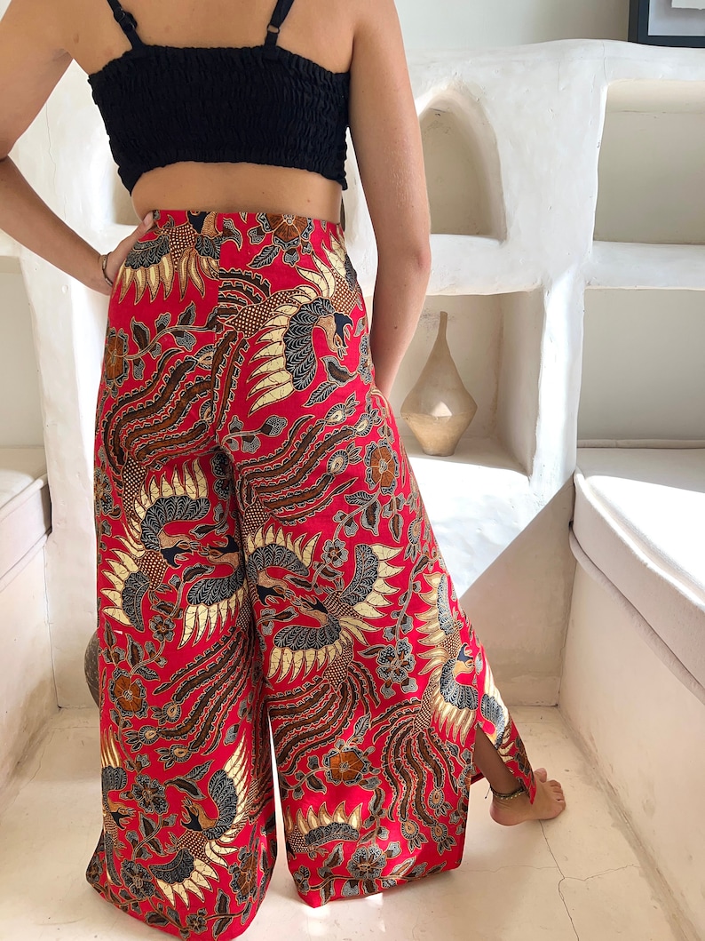 Red Wrap Around Trousers Flares Bali Festival Trousers Etsy