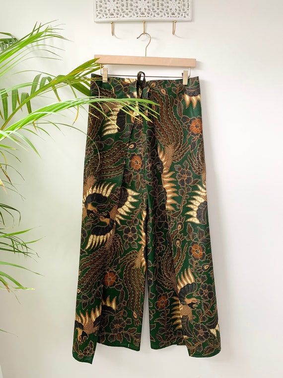 Green Batik Wrap Around Trousers Wrap Pants Palazzo Pants