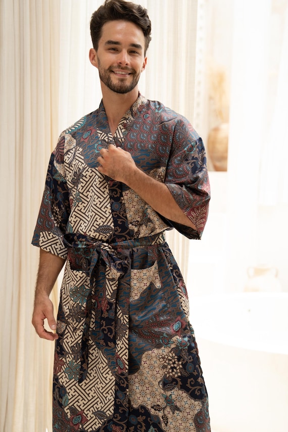 mens silk dressing gown Luxury Artisan Robes For Men like texture and strong fibres Men's Silk Dressing Gown