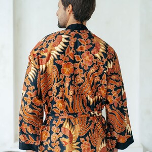 Black and Red Men's Full Length Batik Robe