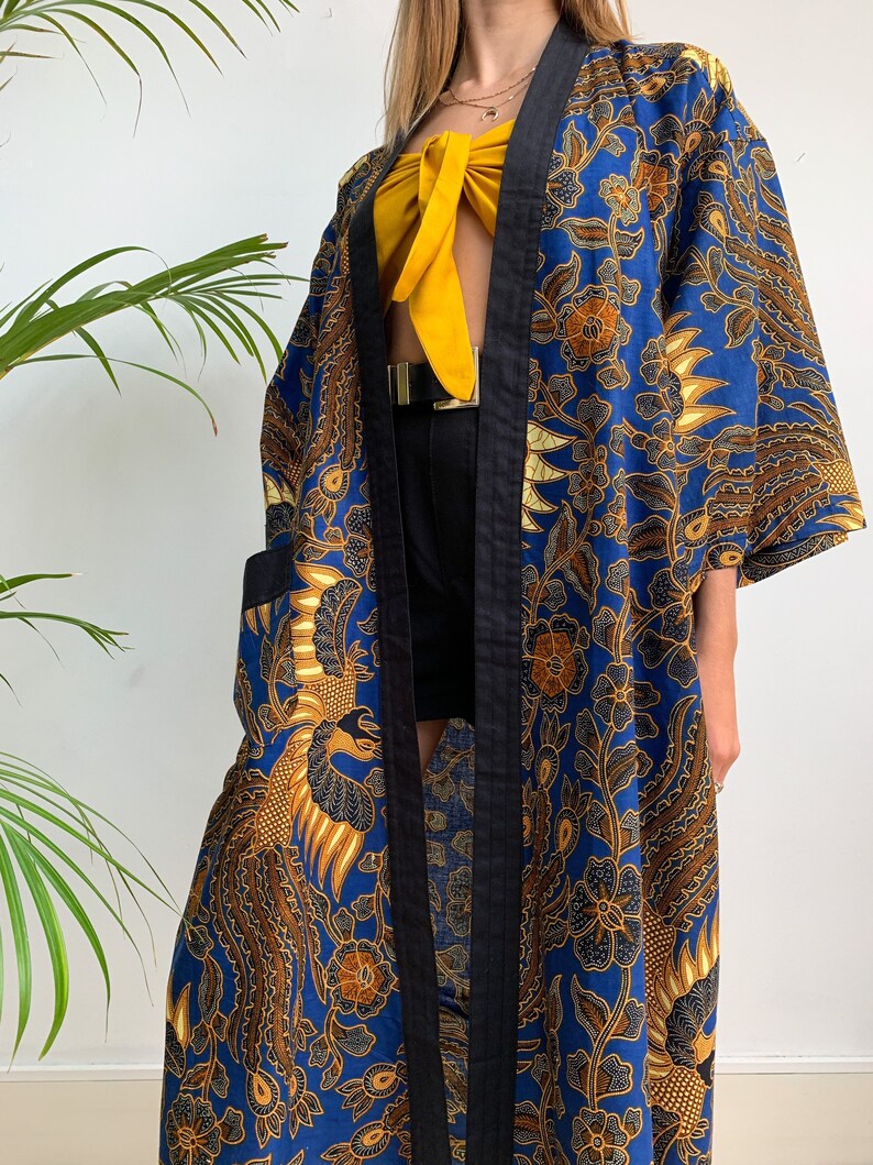 Blue Cotton Batik Kimono Robe Jacket Dressing Gown | Etsy