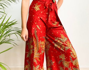 Red Wrap Around Trousers, Wrap pants, Palazzo Pants, Flare Pants, Festival Pants, Wide Leg Pants, Boho Pants, Summer Pants, Bali Pants