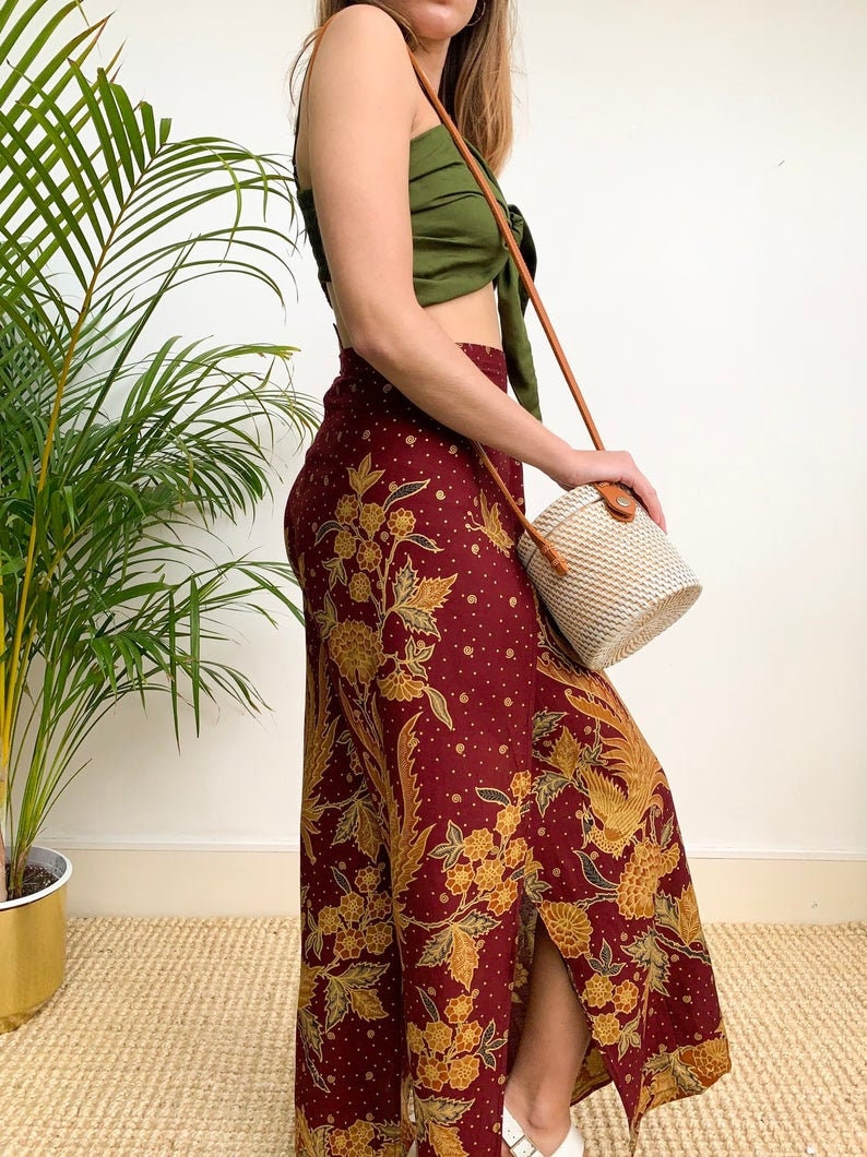 Maroon Cotton Wrap Around Trousers Flares Bali Festival image 4