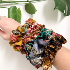 Colourful Silk Hair Scrunchies, Bali Rainbow Hair Band, Gift, Batik Handmade silky satin scrunchie, Hair accessories, Hair tie image 2