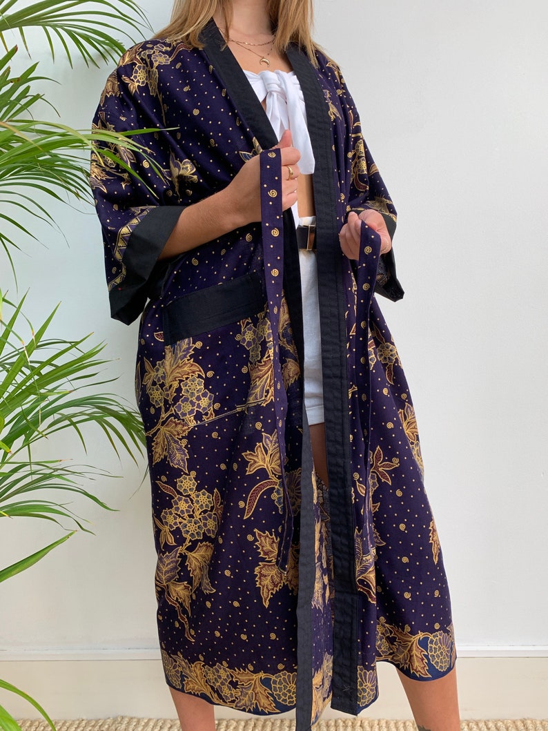 Midnight Purple Cotton Kimono Robe Kimono Jacket Dressing Etsy UK