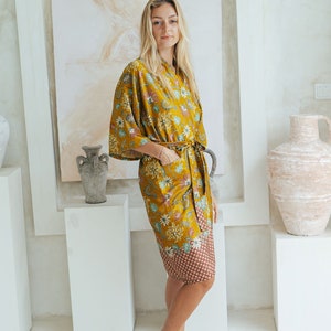 Silk Kimono Robe in Gold