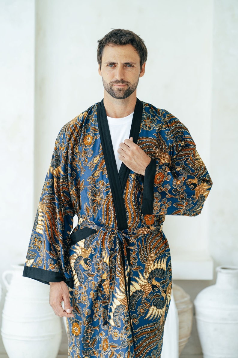 Royal Blue Men's Full Length Batik Robe