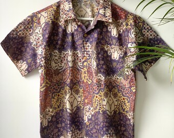 Purple Batik Cotton Unisex Shirt, Balinese Shirt, Dragon Shirt, Indonesian Shirt, Festival Shirt, Bali Shirt