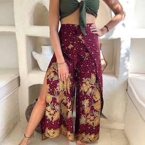 Maroon Cotton Wrap Around Trousers, Wrap pants, Palazzo Pants, Flares, Festival Pants, Wide Leg Pants, Boho Pants, Summer Pants, Bali Pants