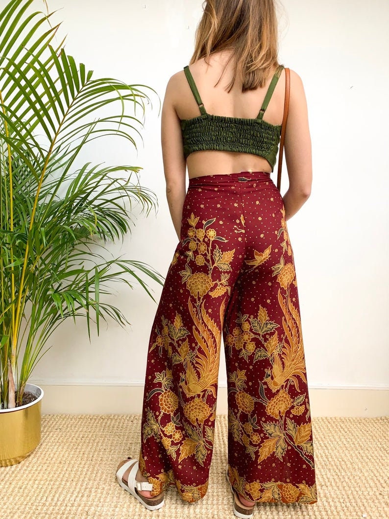 Maroon Cotton Wrap Around Trousers Flares Bali Festival image 3