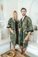 Green Batik Kimono Robe Jacket in Cotton, Dressing Gown, Indonesian floral bird dragon fire, men’s kimono robe, Chinese, Japanese, Bali 