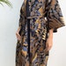 Navy Kimono Robe Jacket, Batik Cotton Dressing Gown, Mens kimono robe, Indonesian Paisley Dragon Fire Floral