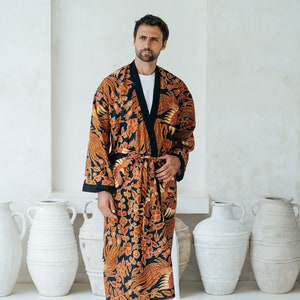 Black and Red Men's Full Length Batik Robe