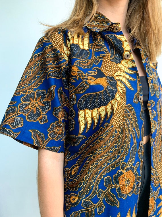 Blue Cotton Batik Unisex Shirt Balinese Shirt Dragon Shirt | Etsy
