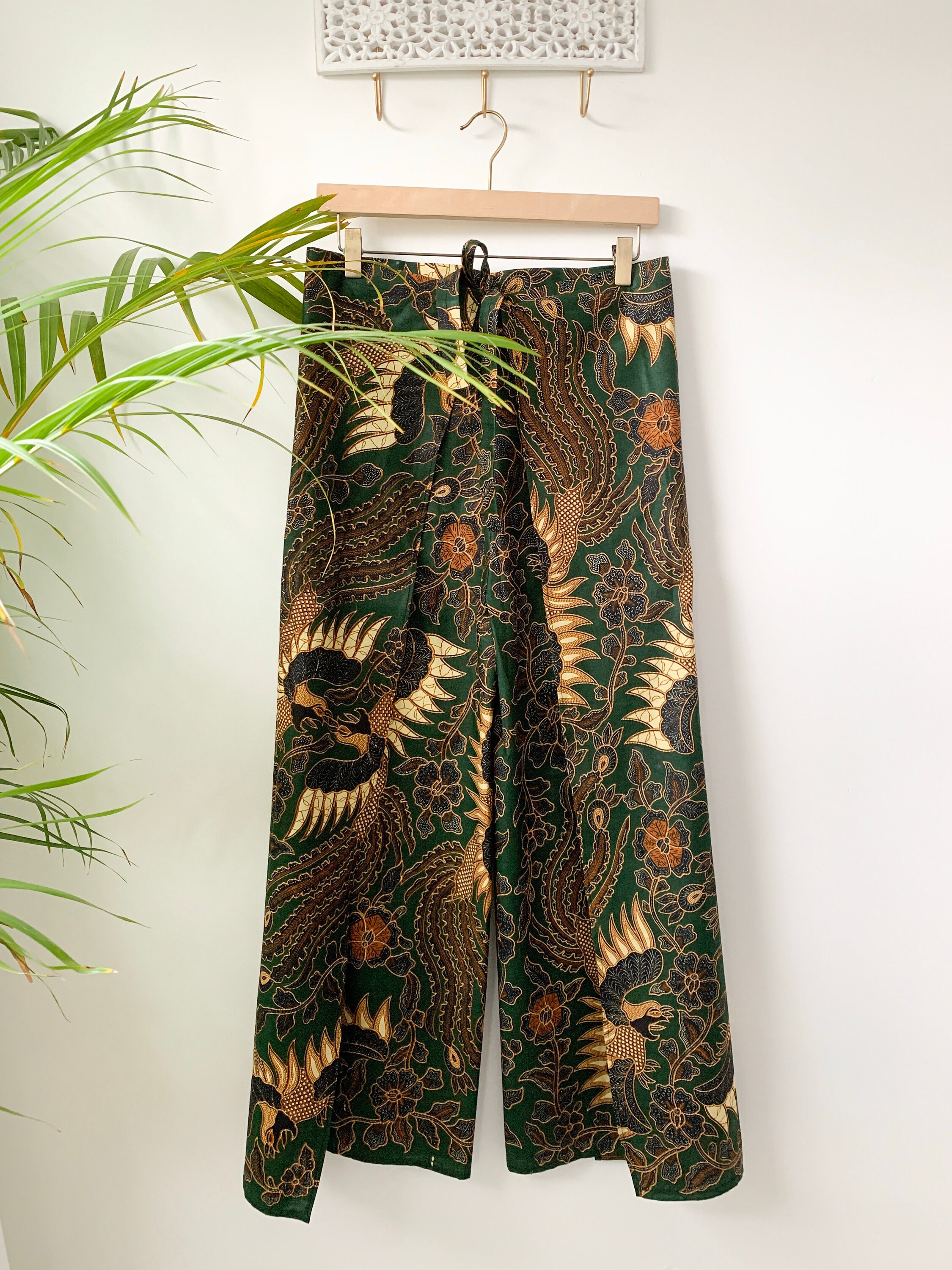Green Wrap Around Trousers, Flares, Bali, Festival Trousers, Oriental…