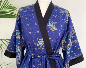 Green Batik Cotton Kimono Robe Jacket Bali Dressing Gown - Etsy UK