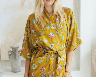 Kimono in misto seta dorata, vestaglia, pigiama in seta, vestaglia da damigella d'onore, vestaglia da festa, pigiama in raso, vestaglia boho, kimono vintage