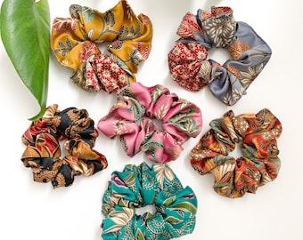 Colourful Silk Hair Scrunchies, Bali Rainbow Hair Band, Gift, Batik Handmade silky satin Scrunchie, Hair accessories, Hair tie, Christmas