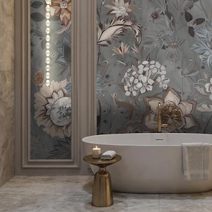 Blue Floral Wall Mural: Vintage Botanical Wallpaper for Bathroom - RV137